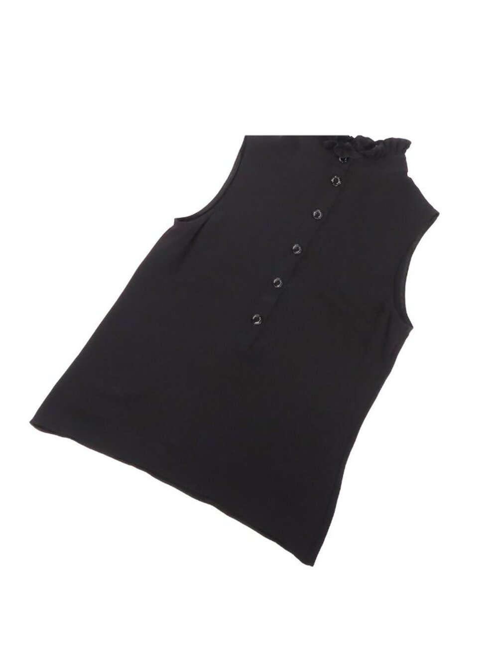 Chanel Sleeveless Blouse Black Silk Frill Color Top 07A Top 34